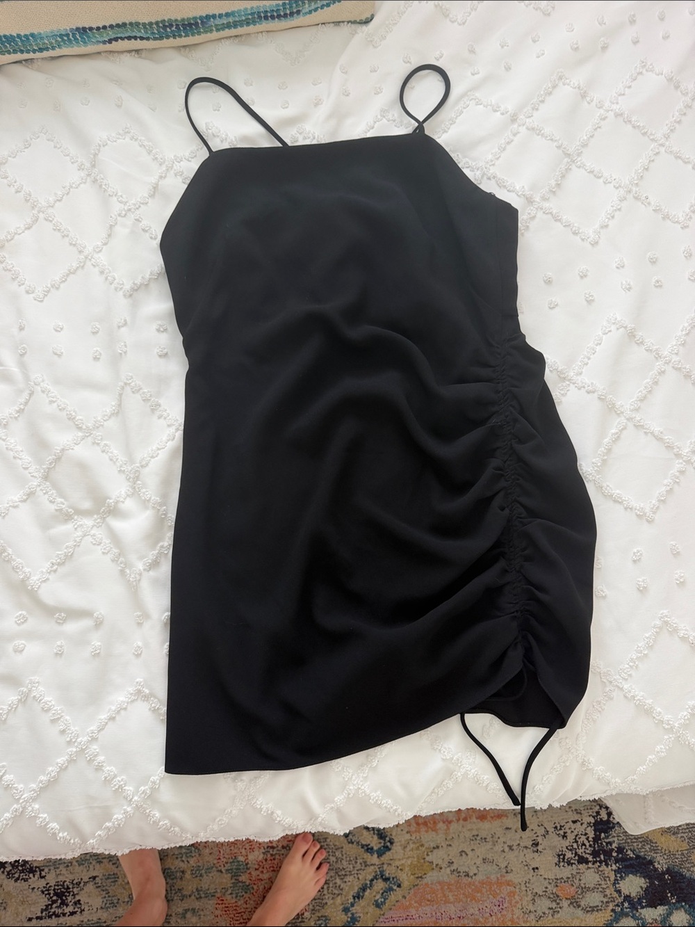 Zara NWT Black Ruched Mini Dress with Spaghetti Straps
